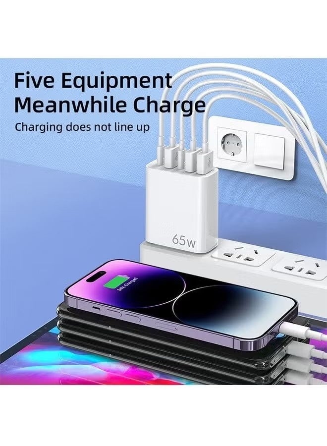 65W 5-Port Fast Charger, 6.6A 2 USB C + 3 USB A Ports Plug, Wall Charging Plug, G Adapter Compatible with charging for Apple Android, Support PD20W and QC3.0 charging protocols - Image 3